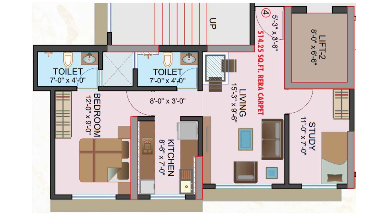 Pearl-Regency-Wing-A-1.5-BHK-514-sqft